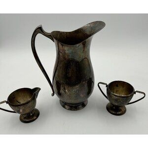 Vtg Silver Plate Water Pitcher Sheffield Company EPC Sugar & Creamer Set BM Co